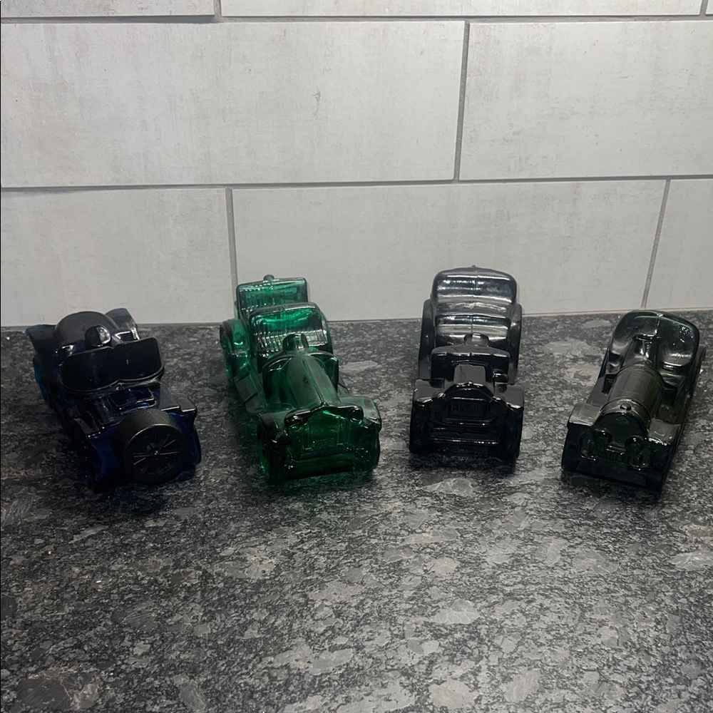 Vintage Avon Decanters Glass Car Figurines in Blue, Green and Black